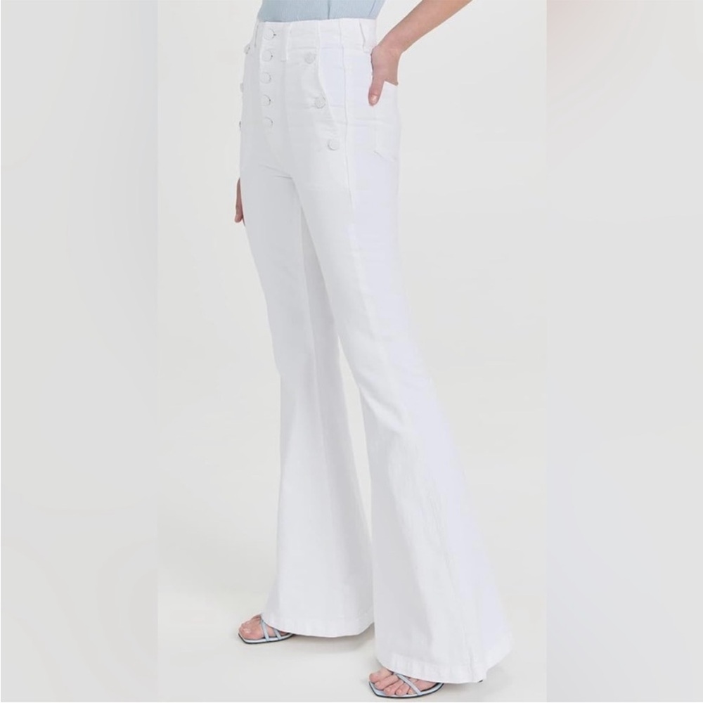 7 for All Mankind White Denim Sailor Mega Flare Jean 28 Button Fly 34” Inseam